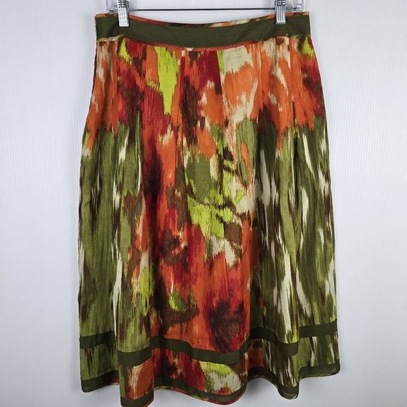 Talbots Vibrant Multicolor Skirt Cotton/Silk Blend Orange Green Yellow Size 8P - Picture 2 of 11